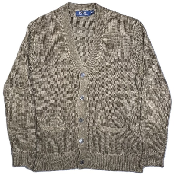 Polo Ralph Lauren Italian Linen Cardigan Sweater Mens M Tan Knit Heritage VTG
